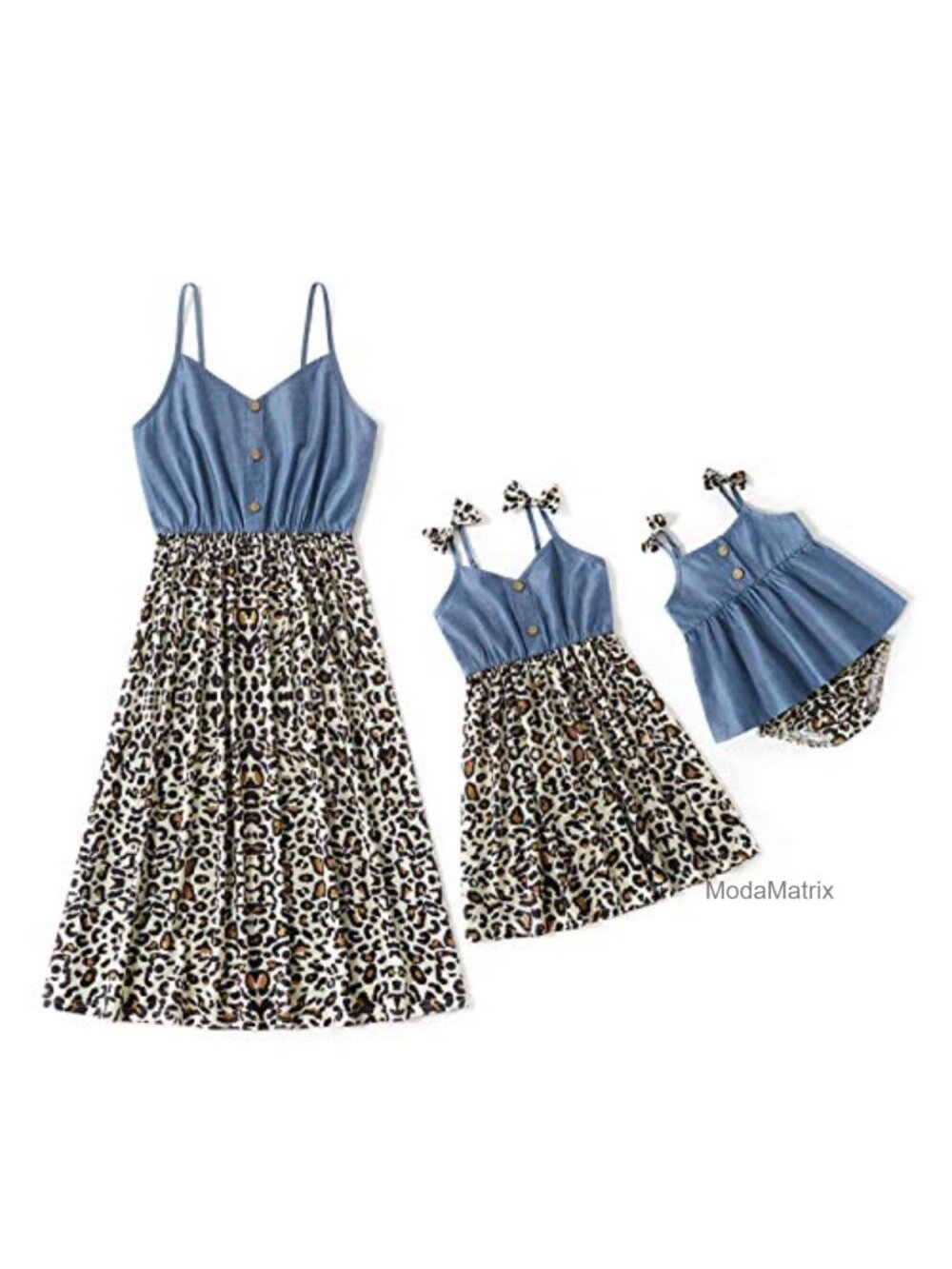 Matching Sleeveless Tank Dresses with Leopard Stitching Skirt